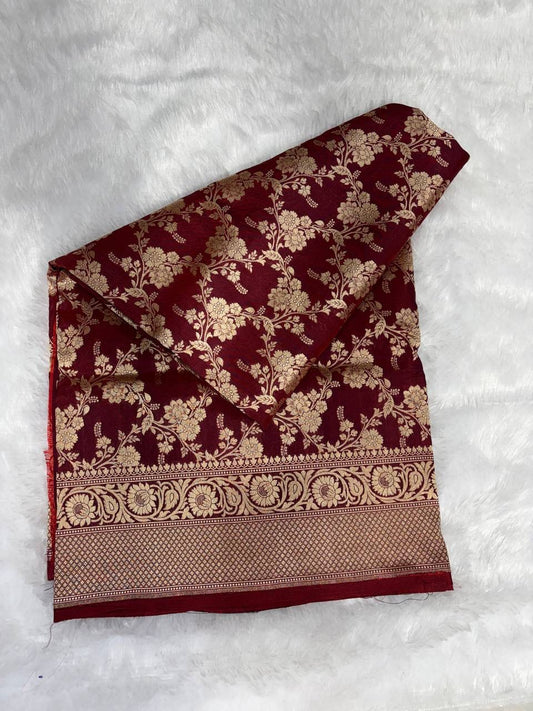 Pure Katan Silk Banarasi Saree in Deep Maroon with Full Jungla Floral Work