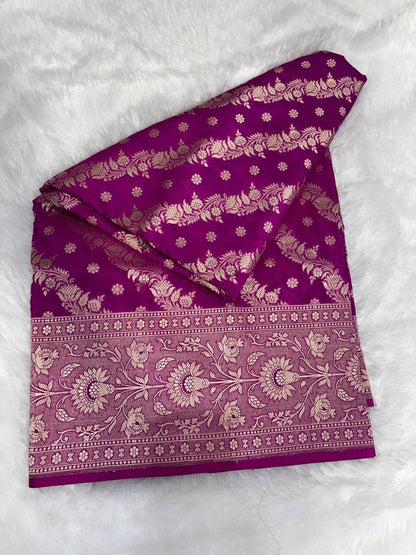 Pure Katan Silk Upadha Saree in Rani Pink with Leheriya-Style Floral Jaal