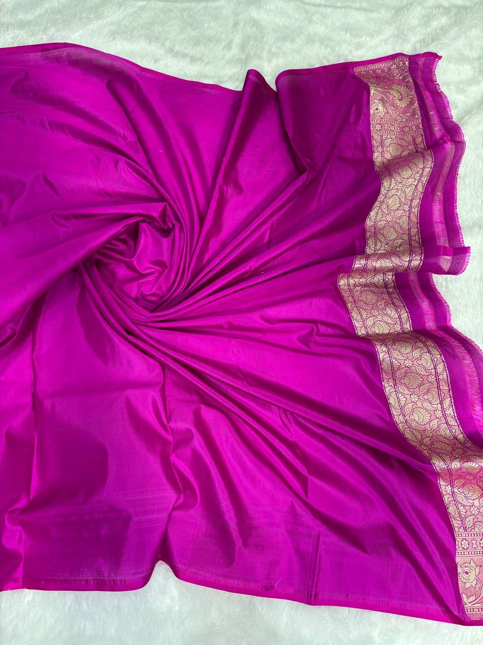 Pure Katan Silk Upadha Saree in Rani Pink with Leheriya-Style Floral Jaal