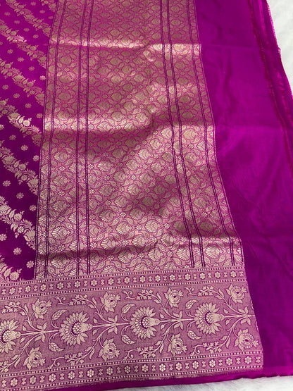 Pure Katan Silk Upadha Saree in Rani Pink with Leheriya-Style Floral Jaal