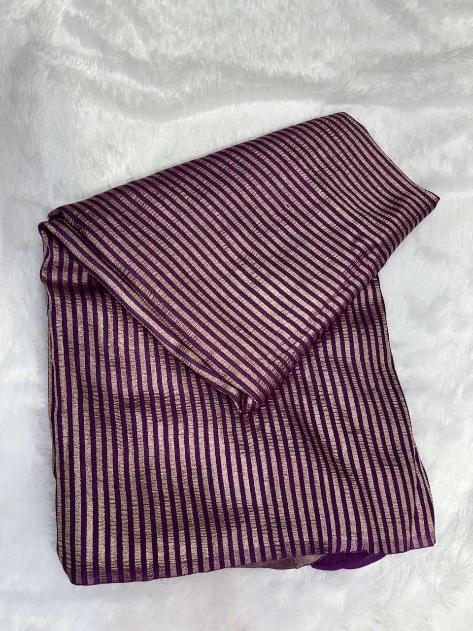 Imperial Wine Striped Munga Silk Saree with Antique Zari Leheriya Pallu