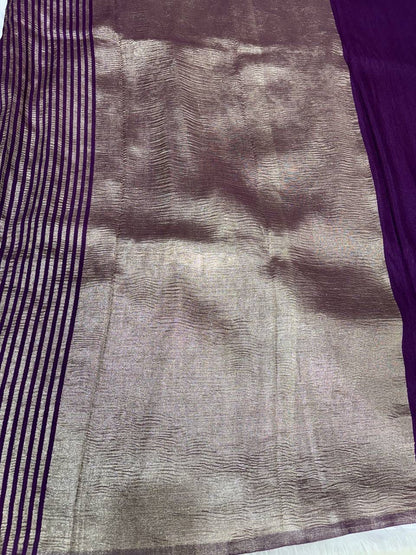 Imperial Wine Striped Munga Silk Saree with Antique Zari Leheriya Pallu