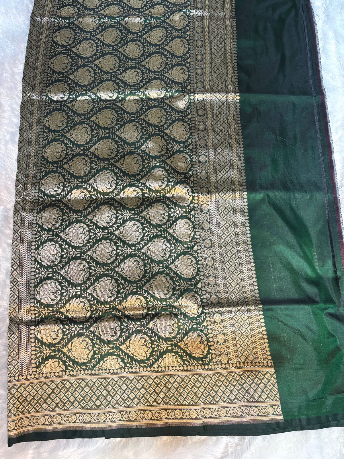Regal Bottle Green Uphada Silk Saree with Meenakari Buta & Traditional Zari Border