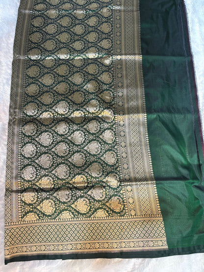 Regal Bottle Green Uphada Silk Saree with Meenakari Buta & Traditional Zari Border