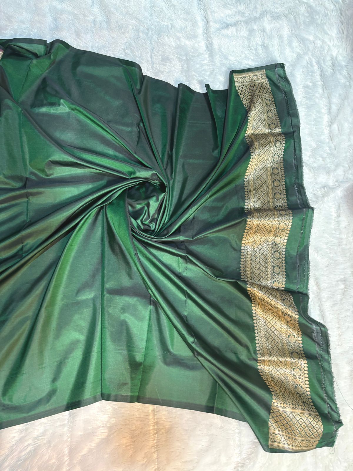 Regal Bottle Green Uphada Silk Saree with Meenakari Buta & Traditional Zari Border