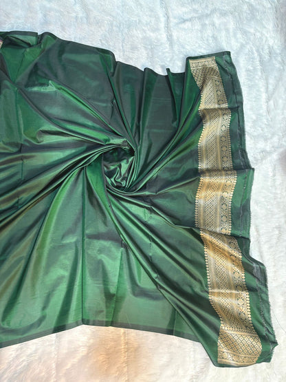 Regal Bottle Green Uphada Silk Saree with Meenakari Buta & Traditional Zari Border