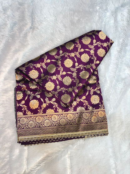 Tyrian Purple Handloom Upadha Silk Saree with All-Over Antique Zari Jaal