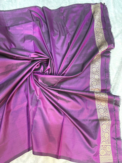 Tyrian Purple Handloom Upadha Silk Saree with All-Over Antique Zari Jaal