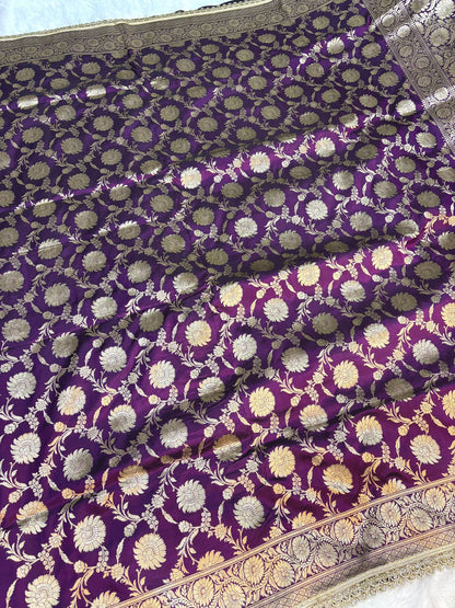 Tyrian Purple Handloom Upadha Silk Saree with All-Over Antique Zari Jaal
