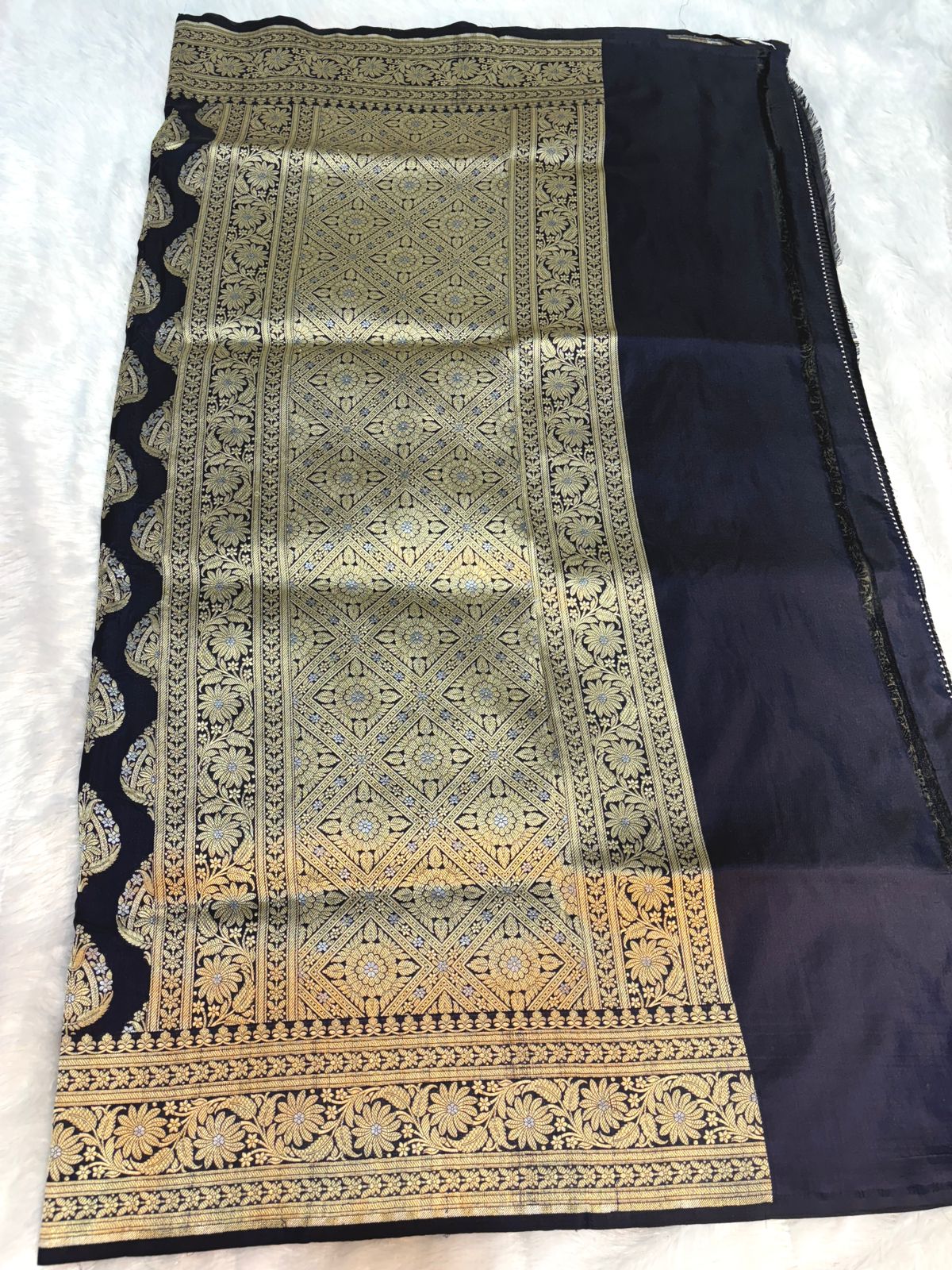 Midnight Black Handloom Uphada Silk Saree with Meenakari Paisley Butas