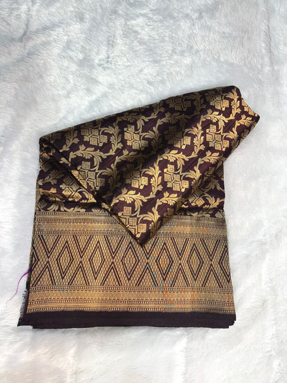 Wine Handloom Uphada Silk Saree with Antique Zari Chevron Pallu
