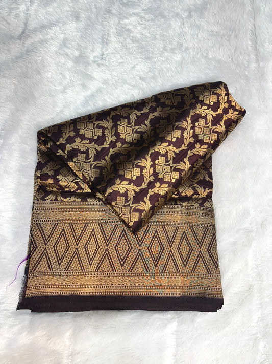 Wine Handloom Uphada Silk Saree with Antique Zari Chevron Pallu