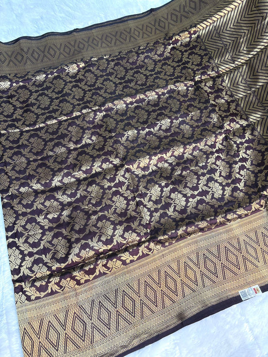 Wine Handloom Uphada Silk Saree with Antique Zari Chevron Pallu