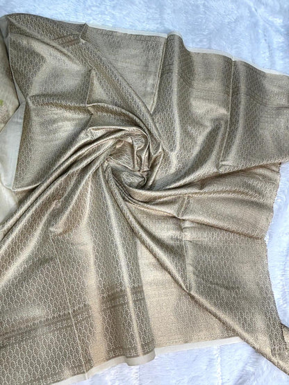 Ivory Munga Silk Saree with Vibrant Meenakari Mango Butas and Antique Gold Jaal Pallu