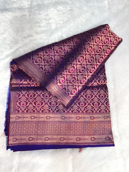 Regal Jamuni Purple & Wine Dual-Tone Katan Silk Saree with Rich Antique Gold Jaal & Meenakari Highlights