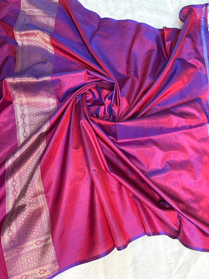 Regal Jamuni Purple & Wine Dual-Tone Katan Silk Saree with Rich Antique Gold Jaal & Meenakari Highlights