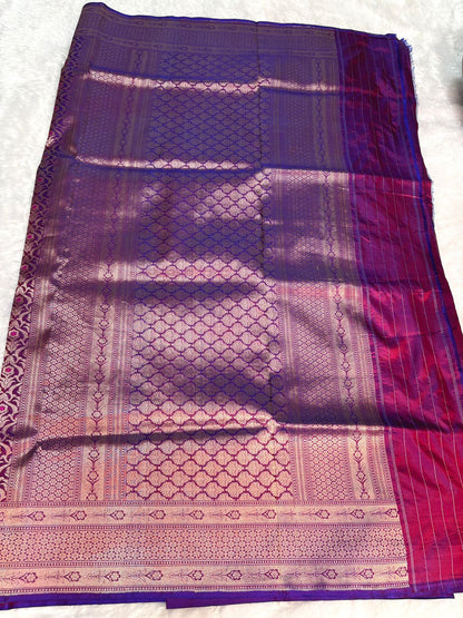 Regal Jamuni Purple & Wine Dual-Tone Katan Silk Saree with Rich Antique Gold Jaal & Meenakari Highlights