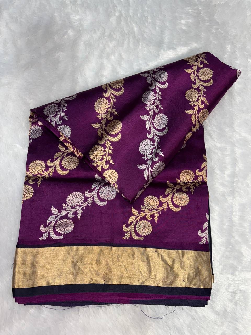 Raw Mango Plum Handloom Silk Saree with Sona Rupa Floral Belts and Contrast Navy Border