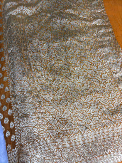 Mustard Gold Khaddi Georgette Banarasi Saree with Antique Zari Border
