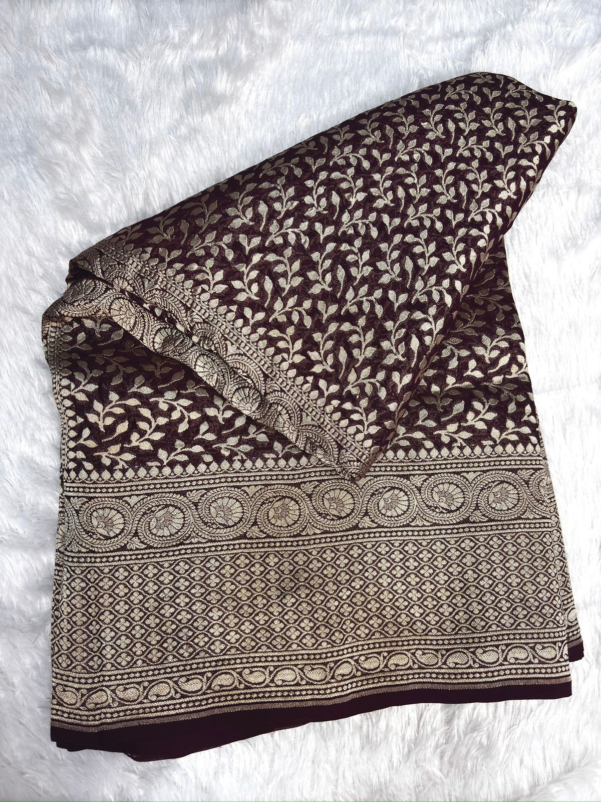 Wine Purple Khaddi Georgette Banarasi Saree with Rich Antique Zari Work