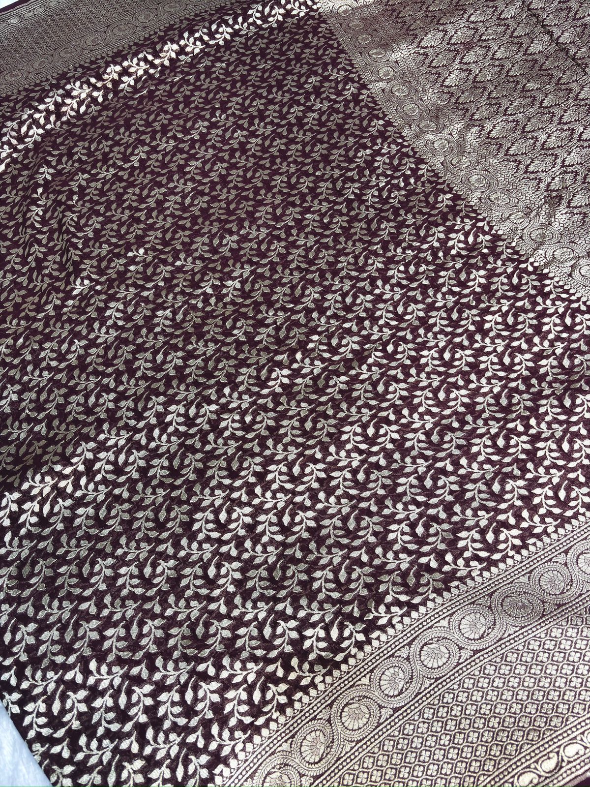 Wine Purple Khaddi Georgette Banarasi Saree with Rich Antique Zari Work