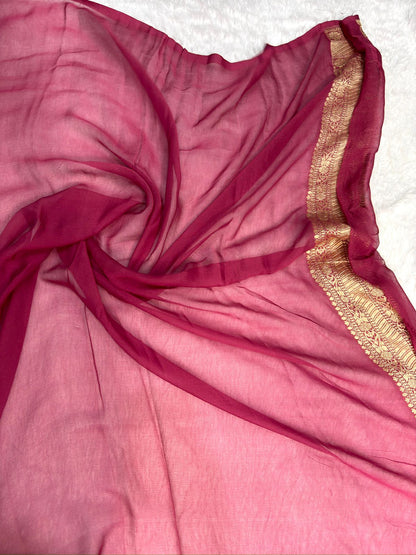 Rose Pink Khaddi Georgette Banarasi Saree with Antique Zari Booti & Rich Pallu
