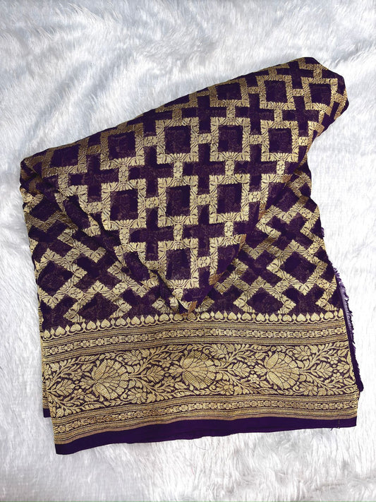 Royal Purple Khaddi Georgette Banarasi Saree with Allover Antique Zari Weaving