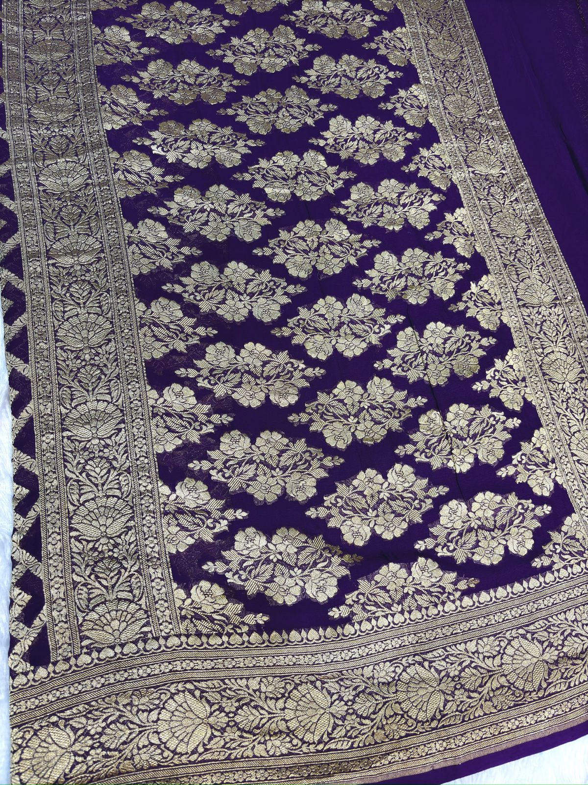 Royal Purple Khaddi Georgette Banarasi Saree with Allover Antique Zari Weaving
