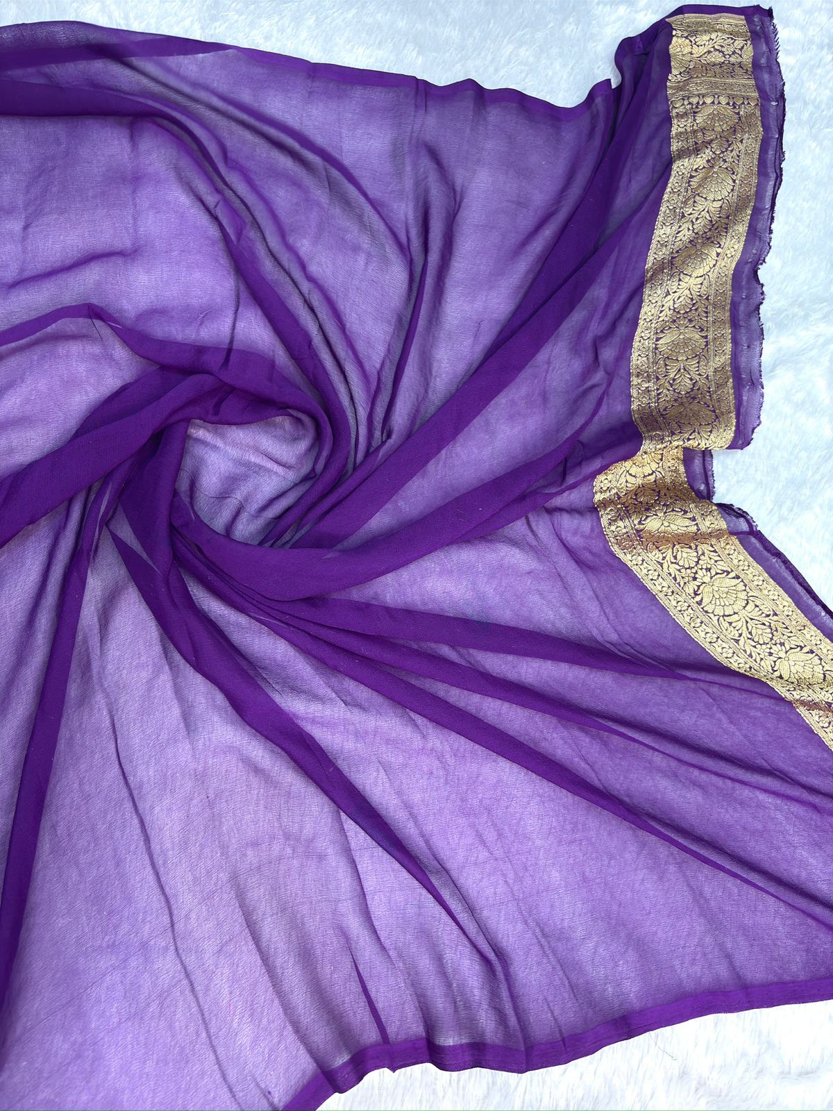 Royal Purple Khaddi Georgette Banarasi Saree with Allover Antique Zari Weaving