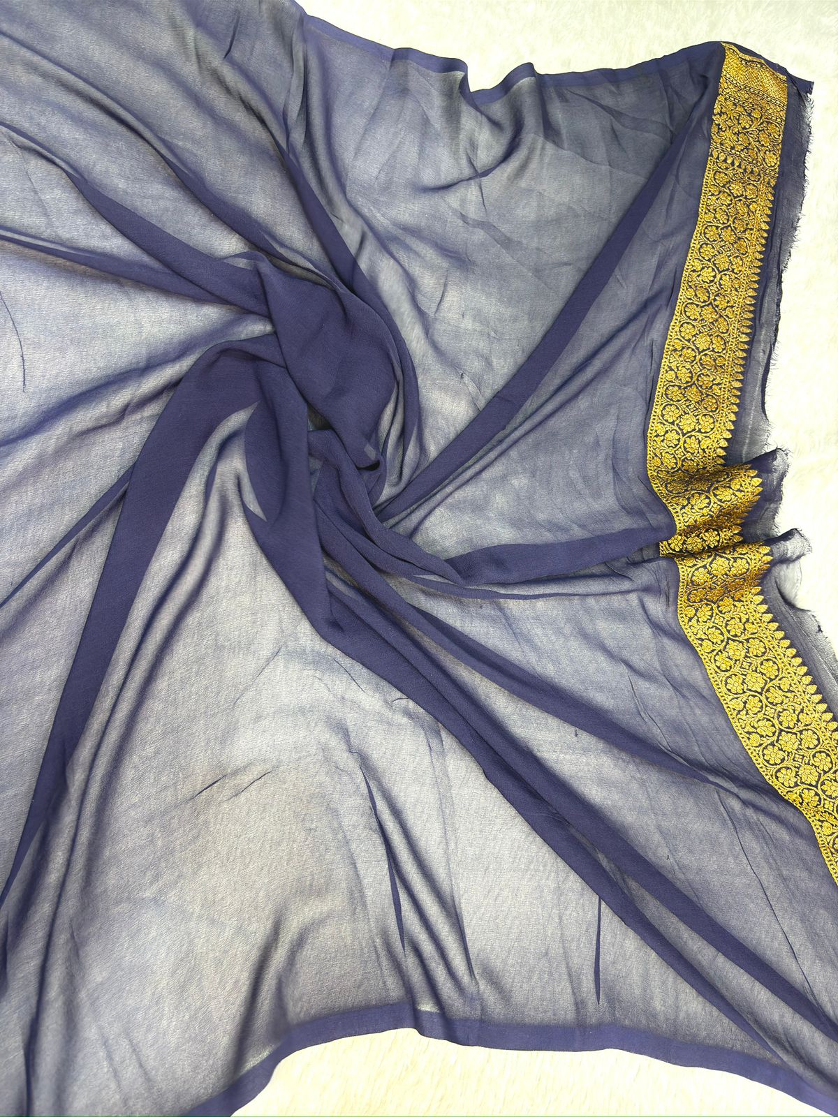 Royal Navy & Turquoise Khaddi Georgette Banarasi Saree with Zari Buti & Heavy Pallu