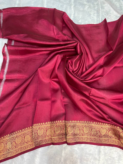 Raw Mango Magenta Handloom Silk Saree with Gold Zari Butis and Traditional Border