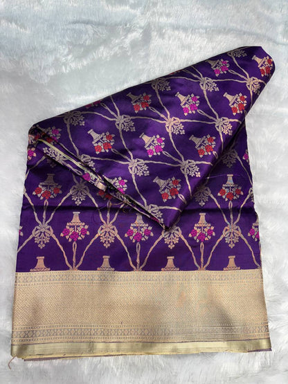 Royal Purple Banarasi Uppada Silk Saree with Meenakari Flower Pot Jaal & Tissue Pallu