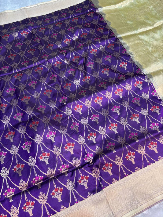 Royal Purple Banarasi Uppada Silk Saree with Meenakari Flower Pot Jaal & Tissue Pallu