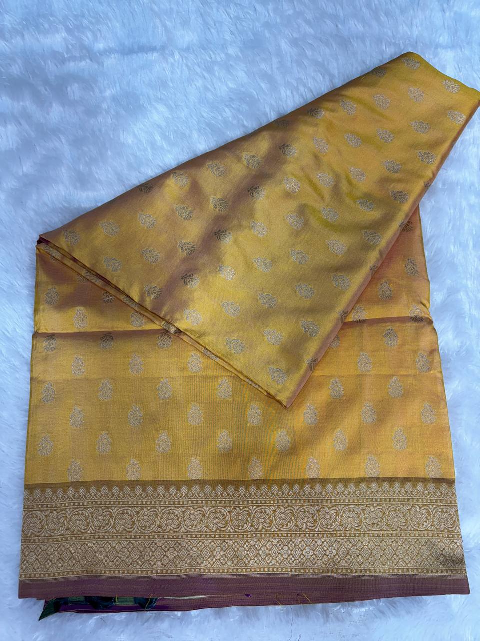 Radiant Mustard Gold Uppada Saree featuring Shaded Magenta Borders and Rich Zari Pallu