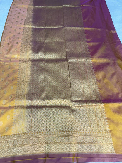 Radiant Mustard Gold Uppada Saree featuring Shaded Magenta Borders and Rich Zari Pallu