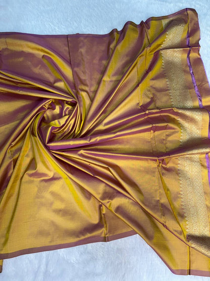 Radiant Mustard Gold Uppada Saree featuring Shaded Magenta Borders and Rich Zari Pallu