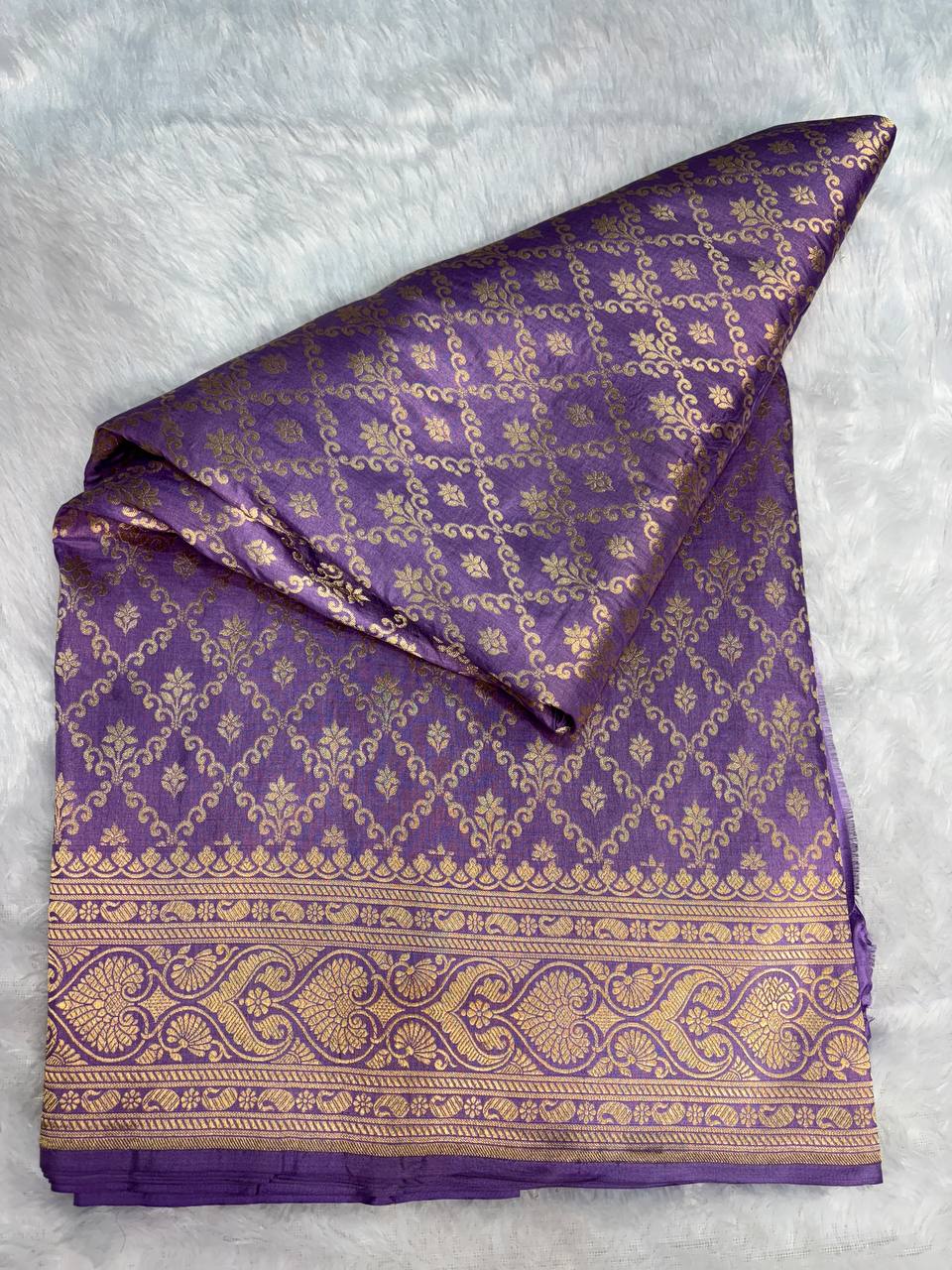 Royal Purple Banarasi Uppada Silk Saree with All-over Antique Gold Zari Jaal