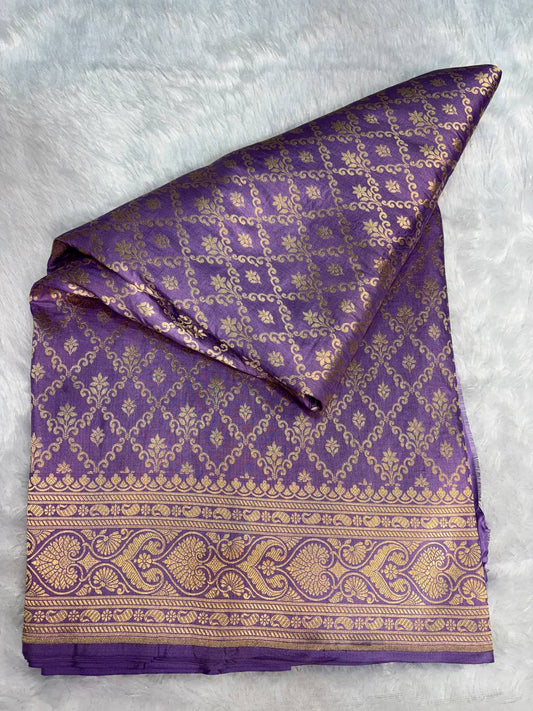 Royal Purple Banarasi Uppada Silk Saree with All-over Antique Gold Zari Jaal