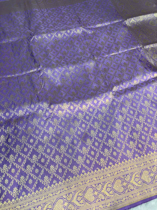 Royal Purple Banarasi Uppada Silk Saree with All-over Antique Gold Zari Jaal