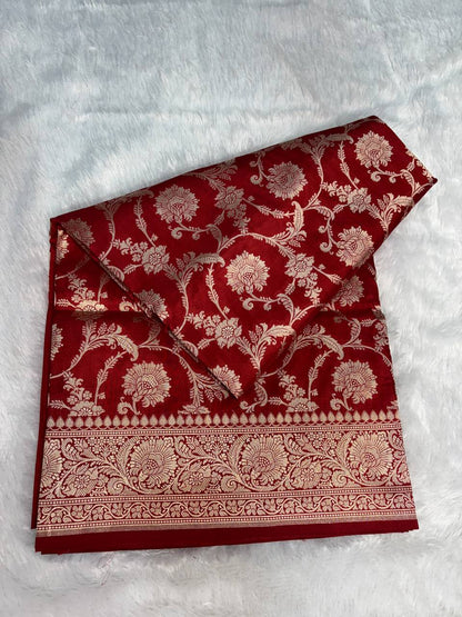 Crimson Red Uppada Saree featuring All-over Rose Meenakari Jaal and Kalka Pallu