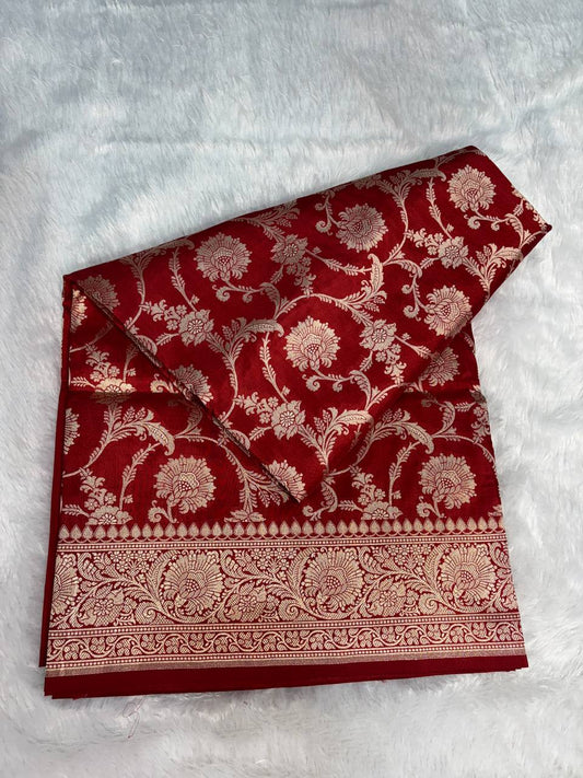 Crimson Red Uppada Saree featuring All-over Rose Meenakari Jaal and Kalka Pallu