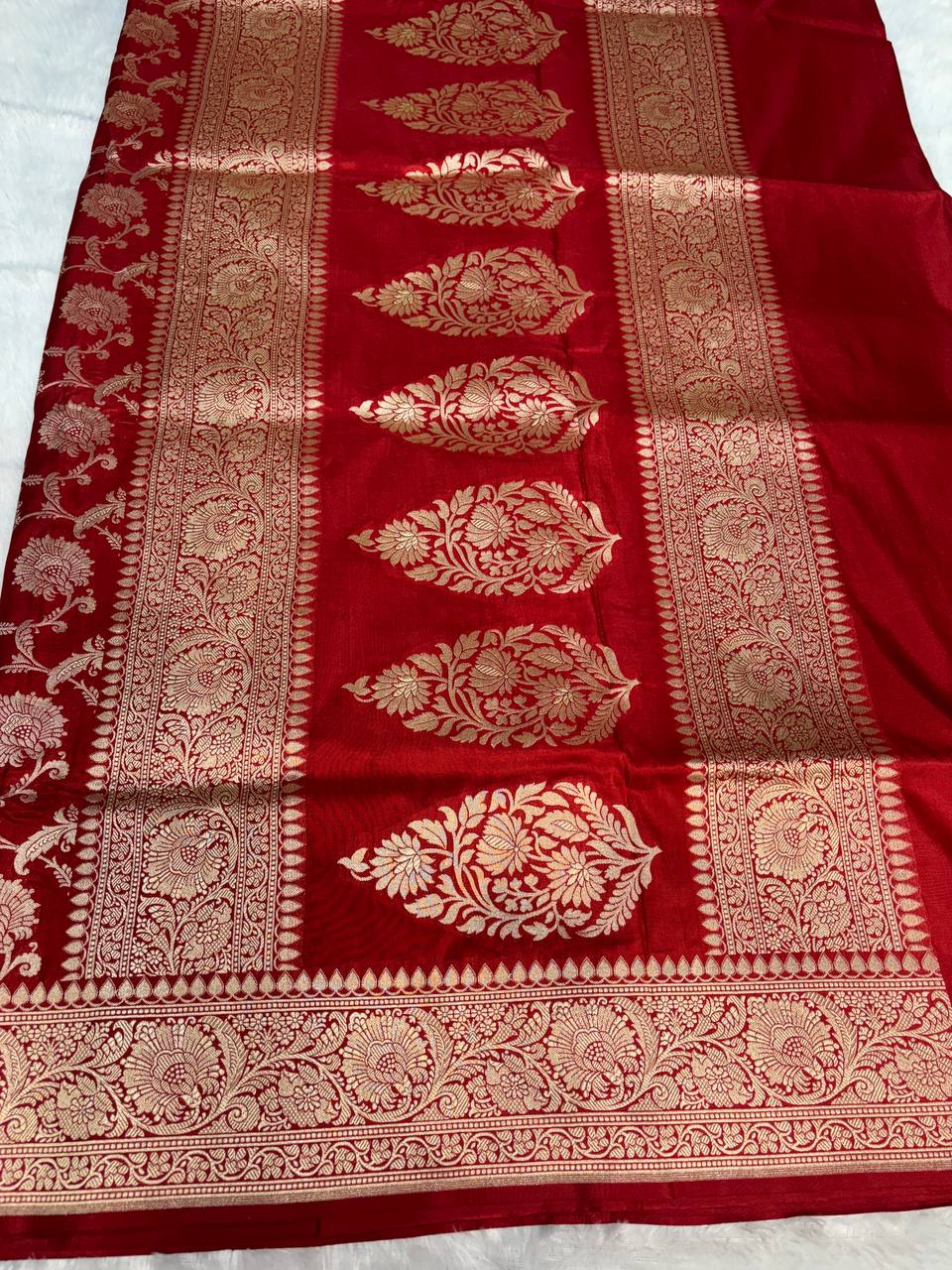 Crimson Red Uppada Saree featuring All-over Rose Meenakari Jaal and Kalka Pallu