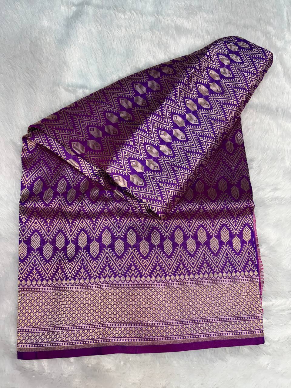 Electric Purple Banarasi Uppada Silk Saree with Geometric Chevron Zari Jaal