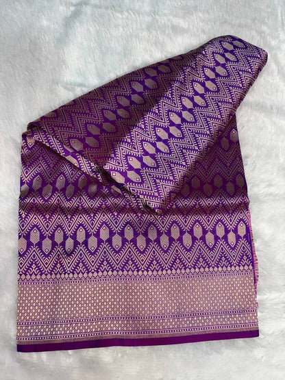 Electric Purple Banarasi Uppada Silk Saree with Geometric Chevron Zari Jaal