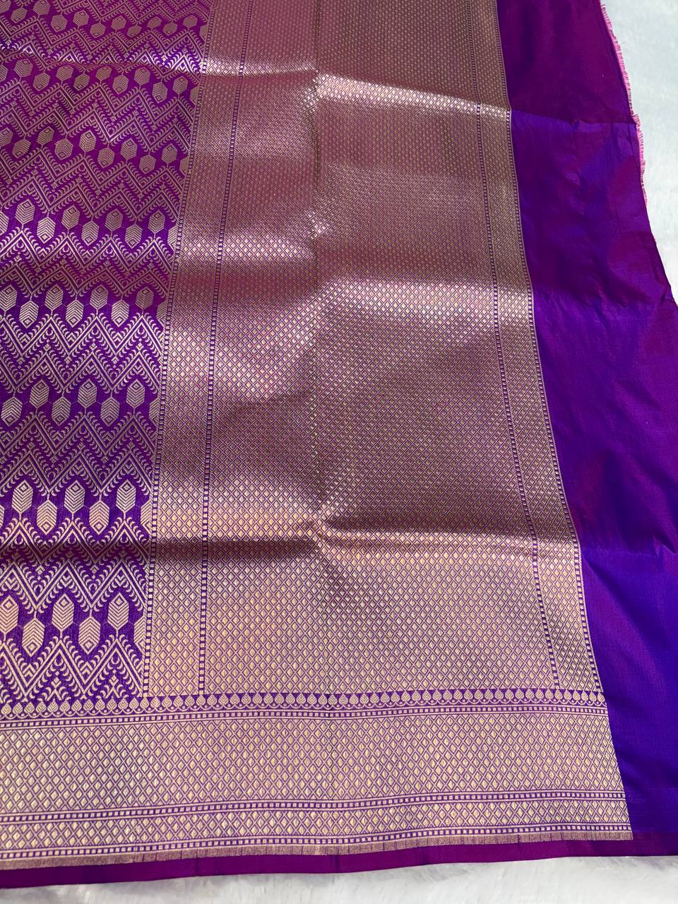 Electric Purple Banarasi Uppada Silk Saree with Geometric Chevron Zari Jaal