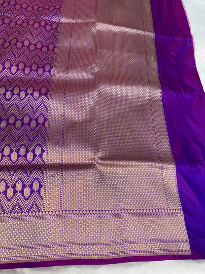 Electric Purple Banarasi Uppada Silk Saree with Geometric Chevron Zari Jaal
