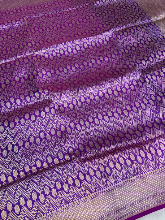 Electric Purple Banarasi Uppada Silk Saree with Geometric Chevron Zari Jaal