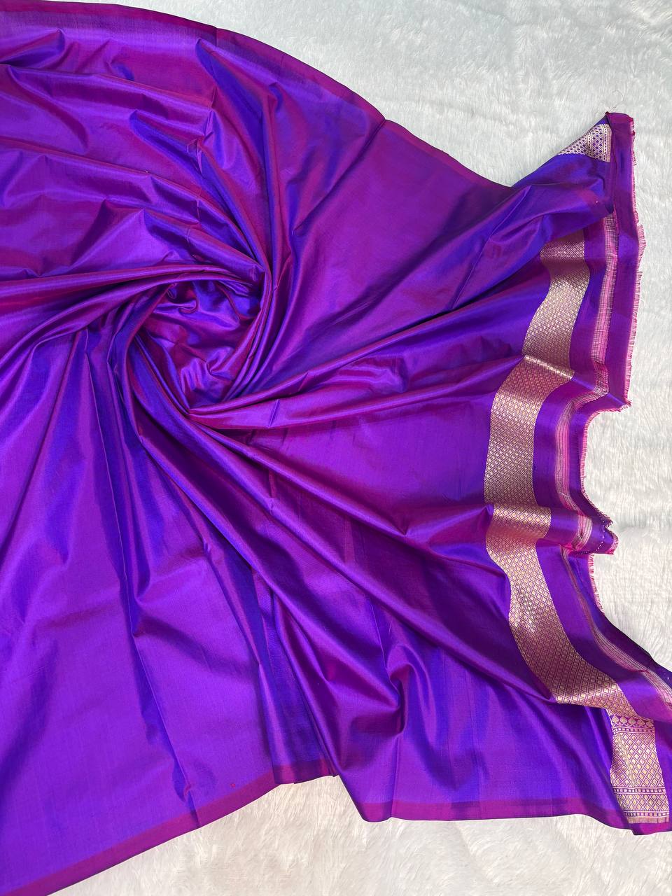 Electric Purple Banarasi Uppada Silk Saree with Geometric Chevron Zari Jaal