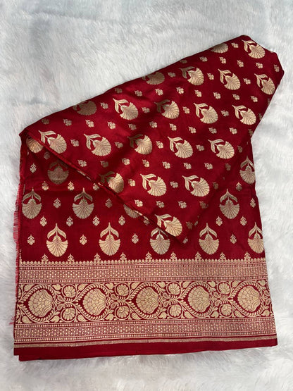 Classic Crimson Red Banarasi Uppada Silk Saree with All-over Fan Buti