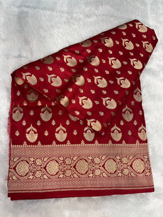 Classic Crimson Red Banarasi Uppada Silk Saree with All-over Fan Buti